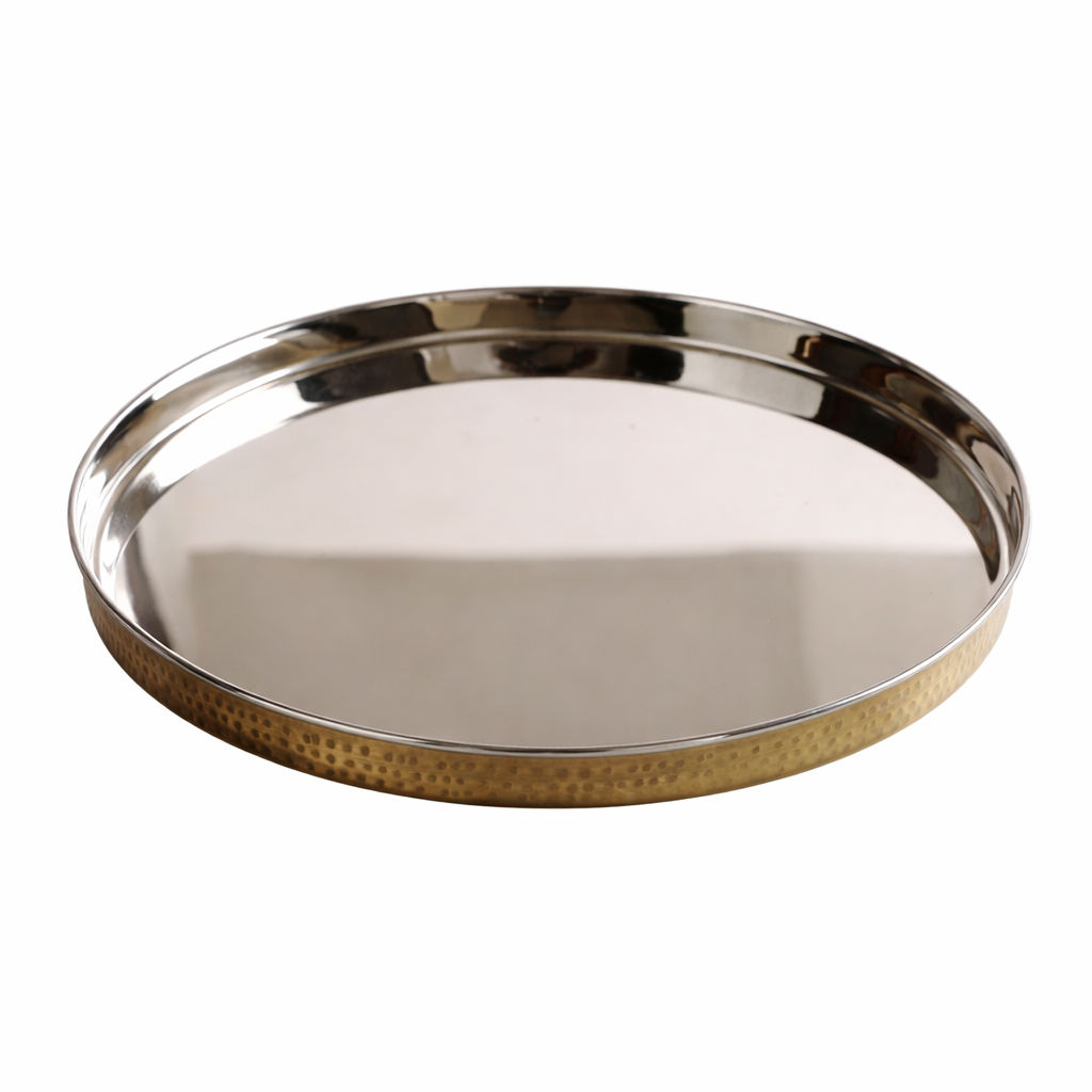 Pure Steel Brass Hammered Designer Plate, Thali, Serveware, Dinnerware - 33.5 cm